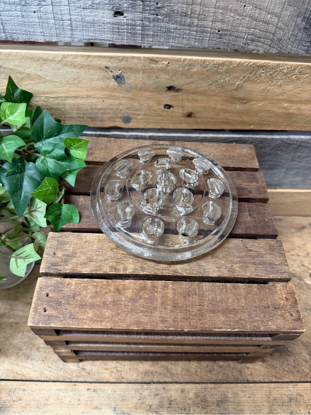 Vintage Clear Glass Flower Frog Floral Arranger